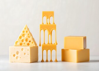 Stacked Cheese Blocks and Slices with Dripping Cheese Effect cheddar swiss cheese