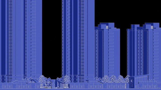 Animation of a Generic Apartment Complex, Seamless Looped Animation, 3d blueprint linework