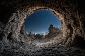 Cave opening to night sky