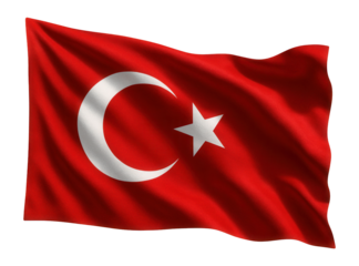 Turkish flag featuring a white star and crescent on a red background, symbolizing the nation of Turkey on transparent background.