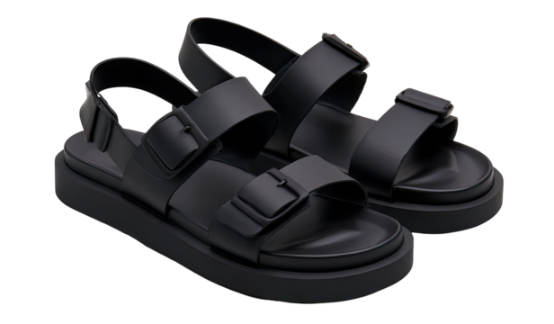 Black platform sandals with double straps and buckles