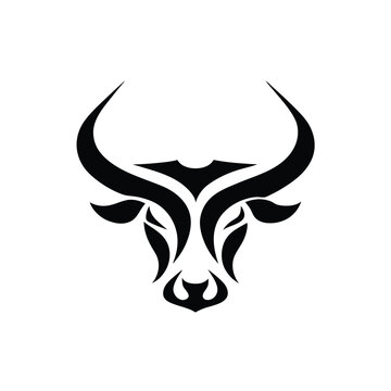 recommend clip art: Bull head logo design. Abstract stylized cow or bull head horns silhouette icon. Premium logo for steak house. Taurus symbol. Black vector illustration Design.