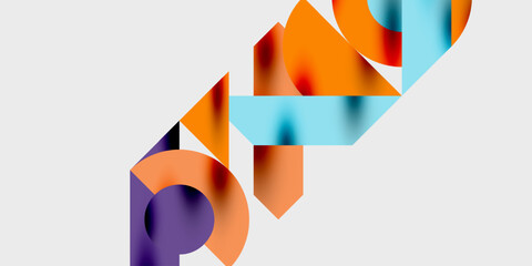 Abstract shapes overlap, creating dynamic composition. Warm colors dominate, contrasted by cool tones. Minimalist design, modern aesthetic.