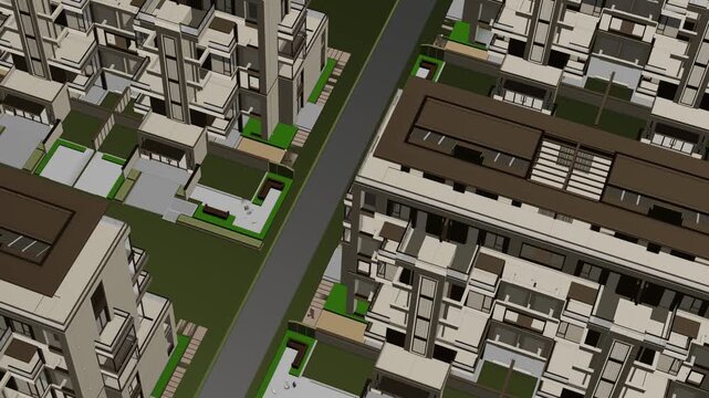 Animation of a Generic Apartment Building with solar panels on top, Seamless Looped Animation, 3D rendering	