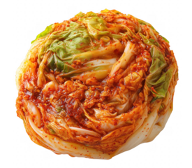 Freshly prepared korean kimchi close up on a transparent background showing texture and details
