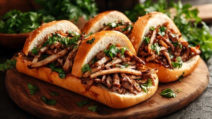 Deliciously seasoned sandwiches filled with savory meat.
