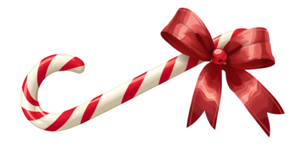 Candy Cane with Ribbon, isolated on transparent background