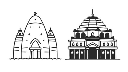 Temple Icons in Outline and Solid Black Vector Style.