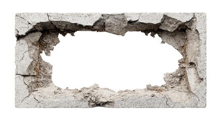 Cracked concrete block with a large hole