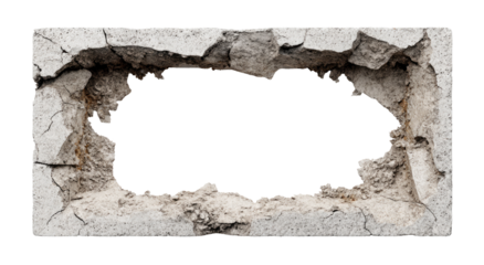 Cracked concrete block with a large hole