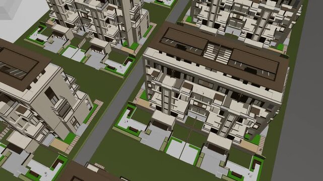 Animation of a Generic Apartment Building with solar panels on top, Seamless Looped Animation, 3D rendering	