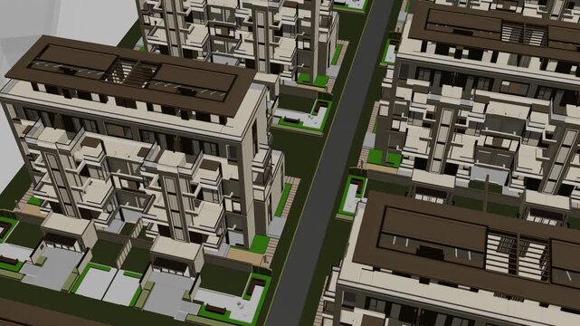Animation of a Generic Apartment Building with solar panels on top, Seamless Looped Animation, 3D rendering	