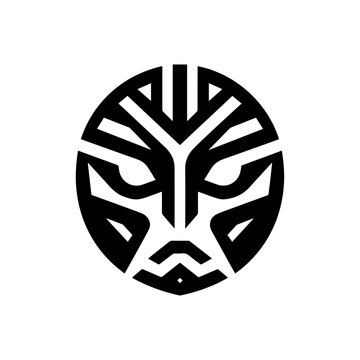 tribal mask for courage, with sharp lines and assertive geometry