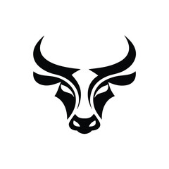 Bull head logo design. Abstract stylized cow or bull head horns silhouette icon. Premium logo for steak house. Taurus symbol. Black vector illustration Design.