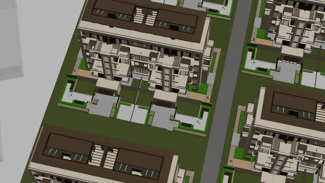 Animation of a Generic Apartment Building with solar panels on top, Seamless Looped Animation, 3D rendering	
