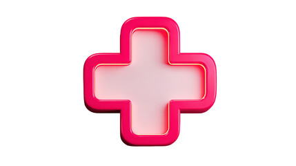 Fototapeta premium Medical plus sign pink glossy 3D rendering isolated on transparent background