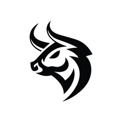 Bull head logo design. Abstract stylized cow or bull head horns silhouette icon. Premium logo for steak house. Taurus symbol. Black vector illustration Design.