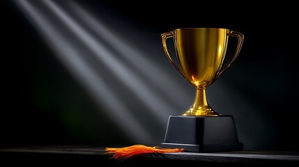 A golden trophy in a dramatic spotlight on a dark background, symbolizing victory and achievement.