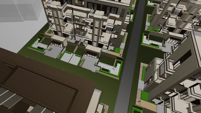 Animation of a Generic Apartment Building with solar panels on top, Seamless Looped Animation, 3D rendering	
