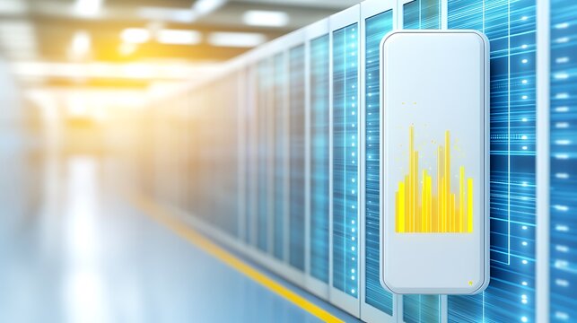 Modern server room display showing data visualization. - Powered by Adobe