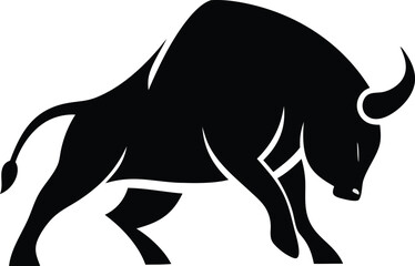 Bull silhouette vector, monochrome logo, symbol  illustration of a standing horned ox or a black  isolated on a white background. Chinese zodiac calendar. Stylish bull logo design.