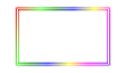 A glowing rainbow neon frame. A vibrant, colorful rectangular border with a smooth spectrum gradient. A modern, electric design isolated on a transparent background for social media and presentations.