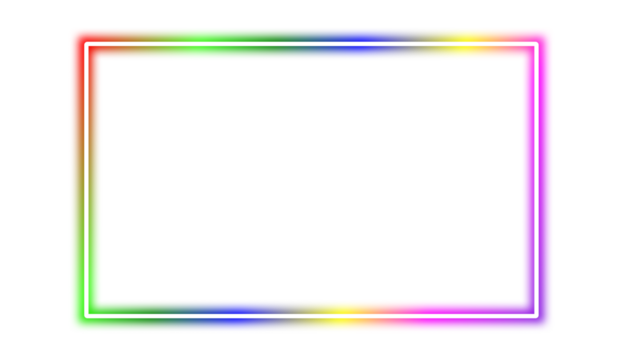 A glowing rainbow neon frame. A vibrant, colorful rectangular border with a smooth spectrum gradient. A modern, electric design isolated on a transparent background for social media and presentations. - Powered by Adobe