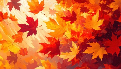 Obraz premium Autumn Leaves Falling In Orange And Red Colors