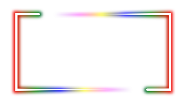 A colorful border template with a neon glow effect. A creative multi-color rectangular bracket shape frame for highlighting photos, text, videos. Modern frame on transparent background, neon sign PNG - Powered by Adobe