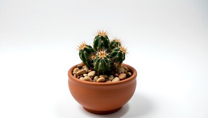 Fototapeta premium A small cactus plant in a brown pot