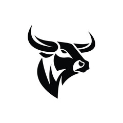 Bull head logo design. Abstract stylized cow or bull head horns silhouette icon. Premium logo for steak house. Taurus symbol. Black vector illustration Design.