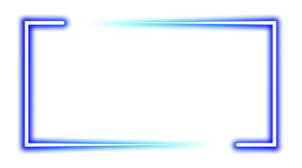 A glowing neon frame with a blue and sky blue gradient. A modern, electric border in a rectangular bracket shape on transparent background, neon sign Banner, Mockup, presentation, Design element, PNG