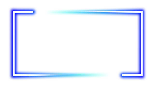 A glowing neon frame with a blue and sky blue gradient. A modern, electric border in a rectangular bracket shape on transparent background, neon sign Banner, Mockup, presentation, Design element, PNG