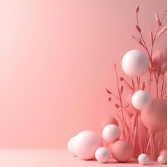 minimalist pastel pink 3D product display scene with circular platform and geometric shapes