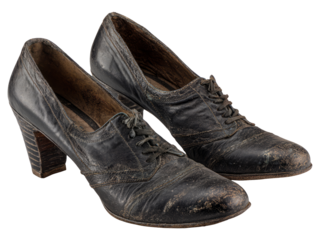 Vintage Black Leather Shoes on Isolated Transparent Background