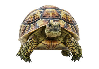 A tortoise isolated on transparent background, showcasing its detailed shell and legs in a front view studio shot