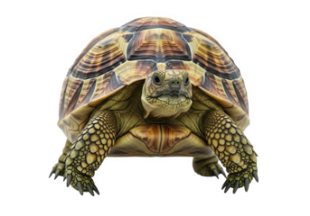 A tortoise isolated on transparent background, showcasing its detailed shell and legs in a front view studio shot
