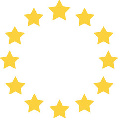 Obraz premium A circular arrangement of twelve yellow five pointed stars on a white background with a central open space
