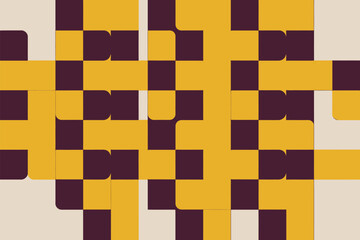 Abstract pattern featuring interlocking yellow and purple squares with rounded corner details design