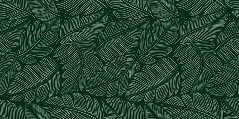 Elegant dark green feather pattern on a dark background © Ramanath