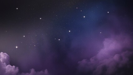 Obraz premium Purple Sky Filled with Shining Stars and Cumulus Clouds at Night