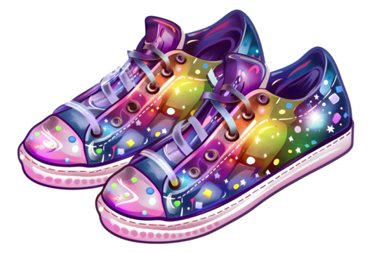 Colorful sneakers, abstract design, isolated on transparent background
