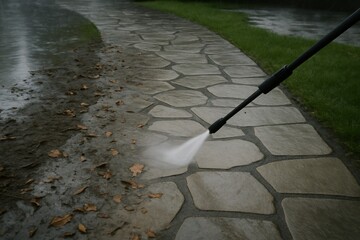 Rainy Season Pathway Cleaning with Pressure Washer
