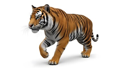 Powerful Tiger Walking Isolated on White