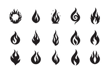 Fire flames bundle silhouette clip art symbol, burn heat icon design