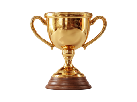 Gold Trophy Award Isolated on Transparent Background for Victory