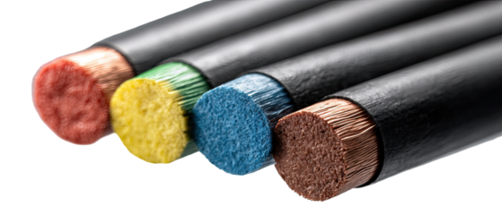 Close-up of four colored insulated rods