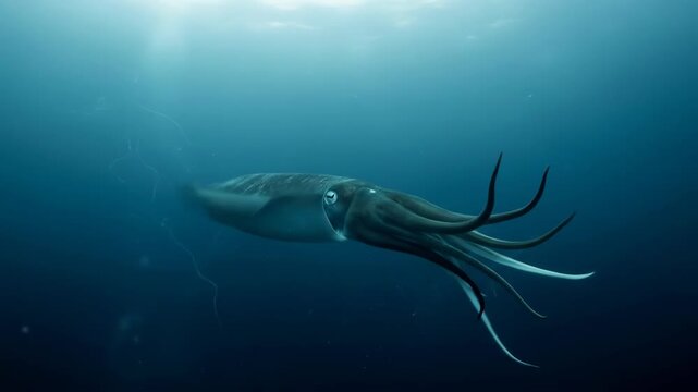 Giant Squid in Deep Ocean Environment