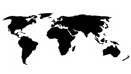 Black silhouette world map on white background global