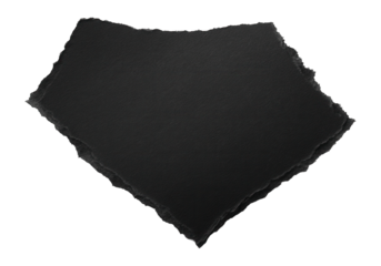 Torn black paper with rough edges, featuring a heart shape and textured surface on transparent background.